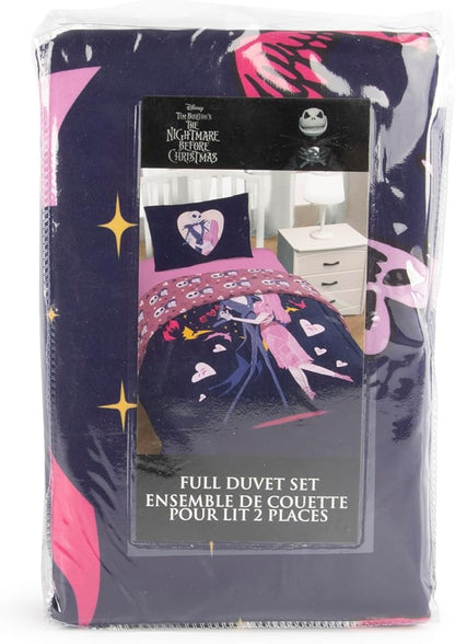 Jay Franco Duvet Cover Set – 3 Piece Comforter Cover and Sham Set, Super Soft Cozy Kids Bedding (Insert Not Included) Purple - Nightmare Before Christmas, Full