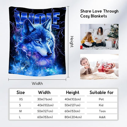 Boys Blanket Wolf Blankets Gifts for Kids Child, 50"x60" Warm Flannel Throw for Couch Bed