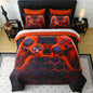 Wajade Game Console Comforter Set for Boys 7 Piece Orange 3D Gaming Geometric Bedding Sets for Kids Queen Size as Birthday with Comforter, Sheet Set, Pillowcase and Sham