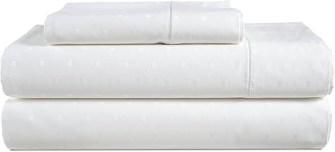LANE LINEN 100% Egyptian Cotton Twin Sheets Set, Soft & Comfy Luxury Hotel Style Thick Sheets Twin Size Bed Set, No Pill Natural Cooling Elegant Jaquard Swiss Dot White Sheets