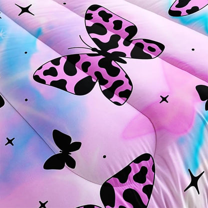 Beautiful Butterfly Comforter Set Queen Size,Spotted Butterfly Printed Bedding Set for Kids Girls Women Room Decor,Rainbow Aesthetic Toddler Bedding Sets for Girls with 2 Pillowcases.