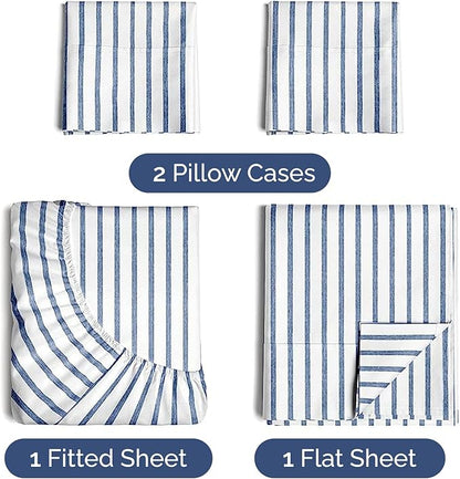 Twin 4 Piece Sheet Set - Comfy Breathable & Cooling - Soft Hotel Luxury Bedding Set with 8-16 Inch Deep Pockets - 1 Flat & 1 Fitted Sheet & 2 Pillowcases - Wrinkle Free & Easy Care - Blue Stripes 2