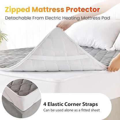 WOOMER Heated Mattress Pad King Dual Control - 78"x80" Electric Mattress Pad, 1-10 Heat Settings, 0.5-12H Auto Shut-Off, Removable Velvet Cover, 18" Deep Pocket, ETL Certified, Grey