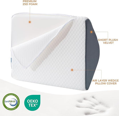 Knee Wedge Pillow 6.9'' for Post-Surgery Recovery-Leg Elevation Support for Sleep Position, Alleviating Lower Back & Hip Pain Enhancing Circulation in Ankles Legs Triangle Pillow with Removable Cover