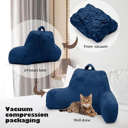 Reading Pillow for Sitting in Bed Adult, Standard Reading Pillow with Memory Foam, Back Pillow for Bed Sitting Up with Extend Arms, Blue