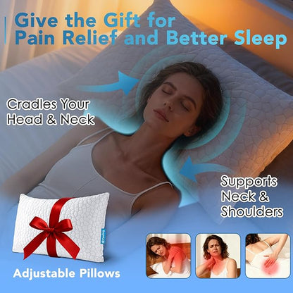 QUTOOL Shredded Memory Foam Pillows for Sleeping King Size Pillow, Cooling Gel Pillows for Hot Sleepers Cool Pillow for Side and Back Sleeper, Soft Yet Support Adjustable Bed Pillow, Home Gifts