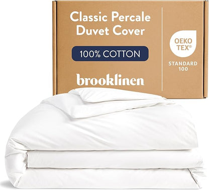 Brooklinen Luxury Percale Duvet Cover – 100% Cotton, Cool, Crisp, Extra-Long Corner Ties, Button Closure, Soft & Breathable – Machine Washable, Duvet Cover King/California King Bed Sizes (White)