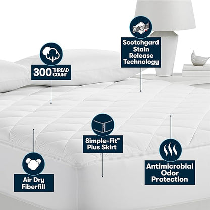 Serta Air Dry Extra Comfort Plus 100% Cotton Fabric Quilted Mattress Pad, Cooling and Breathable Mattress Cover, Moisture Wicking Protection with 18" Deep Pocket, Full, White