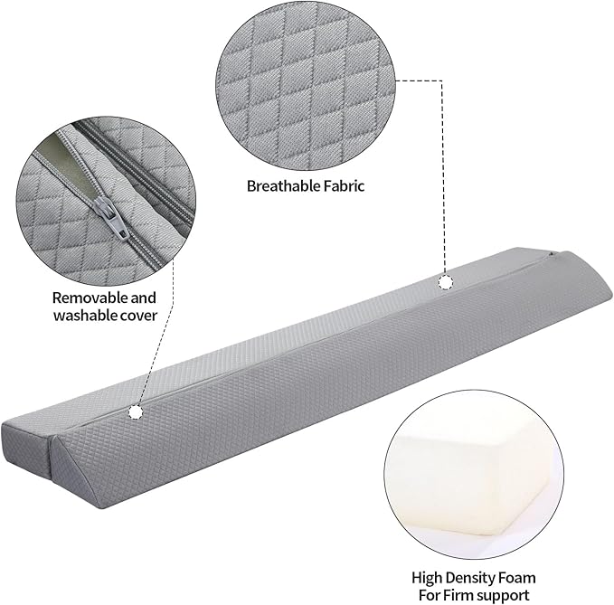 MABOZOO Pillow Wedge for Headboard Gap,Light Grey Bed Wedge Gap Filler King Size,Foldable Bed Wedge Pillow for Headboard, Foam Mattress Gap Filler,76"x6"x6"