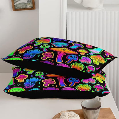 Mushroom Comforter Set Kids Bedding Set Twin,3Pcs Colorful Soft Black Gradient Mushroom Quilt Set Bed in A Bag with 1 Comforter 2 Pillowcases for Kids Boys Girls Teens Adults Room Decor All Season