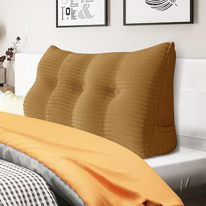 Wedge Headboard Pillow Dorm Room Reading Pillow Back Support for Sitting Up in Bed Bolster Lumbar Cushion Body Positioning Bedrest Corduroy (Khaki, Twin (39 * 8 * 20in))