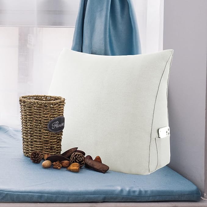 Johnear Triangular Headboard Pillow Daybed Wedge Pillow Cotton Linen Large Bolster Reading Back Rest Pillow for Sofa Bed Support Bolster Upholstered Backrest Positioning Lumbar Cushion （Ivory, Small）