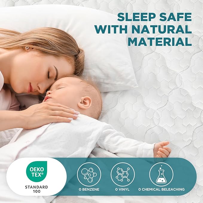 5-Sided Waterproof Mattress Protector, Full Size Quilted Bamboo Rayon Mattress Cover, Breathable Cooling Noiseless Bed Fitted Sheets, Soft Bedding Pad with Deep Pocket Up to 18"
