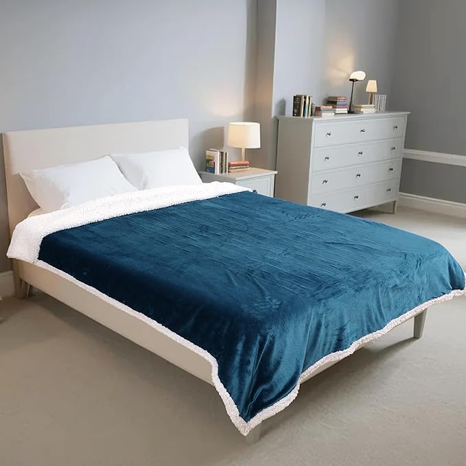Electric Heated Blanket Throw Size - 50"x60", Soft Flannel Heating Blanket, 4 Heating Levels, 3 H Auto Shut Off, Breathable Warm and Washable for Sofa, Lake Blue