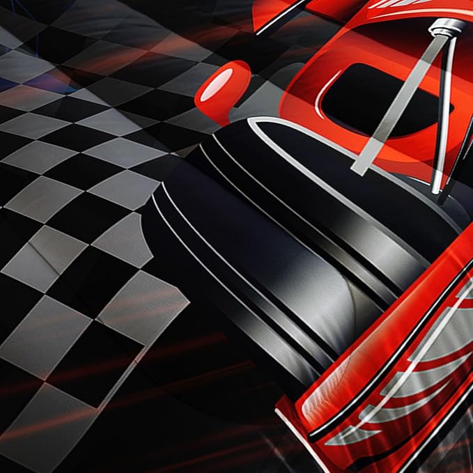 3D Racing Car Comforter Set Extreme Sports Printed Bedding Set with 1 Comforter and 2 Pillowcases for Boys and Girls Bedroom All Season(Car-3 Queen)
