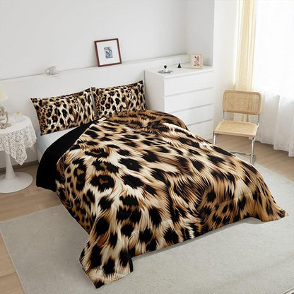 Feelyou Leopard Print Comforter Set - Cheetah Print Bedding Set for Kids - 1 Comforter Set with 2 Pillowcases - Full Size