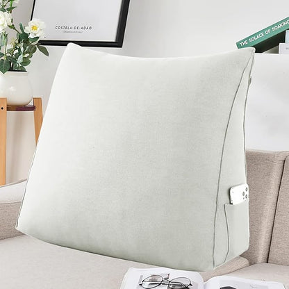 Small Wedge Pillow Headboard Reading Pillow for Sitting Up in Bed Adult Backrest Triangle Bolster Pillow for Couch Daybed Cushion Lumbar Body Support Leg Positioning（Ivory Beige, Small）