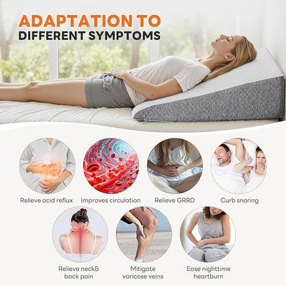 Wedge Pillow Set for After Surgery, Body Pillow for Adults, Bed Wedge Pillow for Headboard for Sleep Apnea and Snoring, Back Pain Relief, Acid Reflux, 7.5" Height, Grey and White