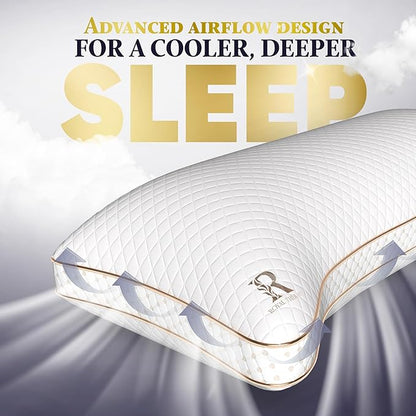 Royal Therapy 4-Pack Adjustable Queen Pillows, Shredded Memory Foam Pillows Queen Size Set, Cooling Pillow Bed Pillow Firm Pillow Foam Side Sleepers