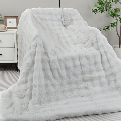 Heated Blanket Electric King- 100"x90" Soft Thick Bubble Electric Blanket for Sofa with 5 Heat Levels & 10 Hours Auto-Off Overheat Protection, Warm Cozy Gifts, Cream