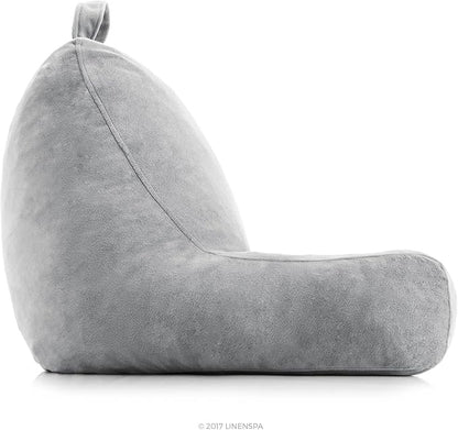 LINENSPA Reading Pillow with Shredded Memory Foam- Back Pillow for Sitting in Bed, Reading, Gaming, Watching TV – Chair Pillow with Arms, Dorm Room Essentials, Stone