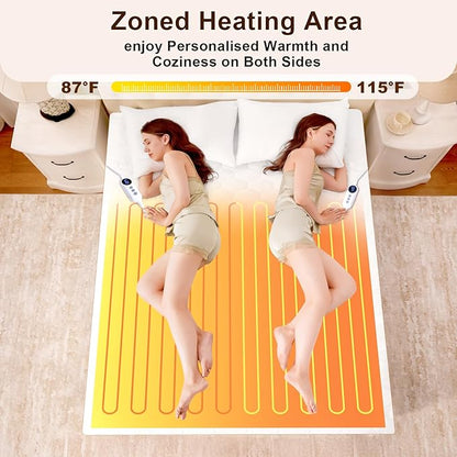 HYLEORY Heated Mattress Pad Cal King Size Dual Control, Fast Heating Bed Warmer, Electric Mattress Pad Cover with Deep Pocket 9 Heat Settings, 10 H Auto Shut Off, Machine Washable, White 72"*84"