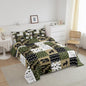 Feelyou Deer Print Comforter Soft Quilt for Girls, Bear Camouflage Bedding Set Kids Deer Hunting Arrow Grid Plaid Comforter Set Decor,Green Collection 3Pcs King Size Boys
