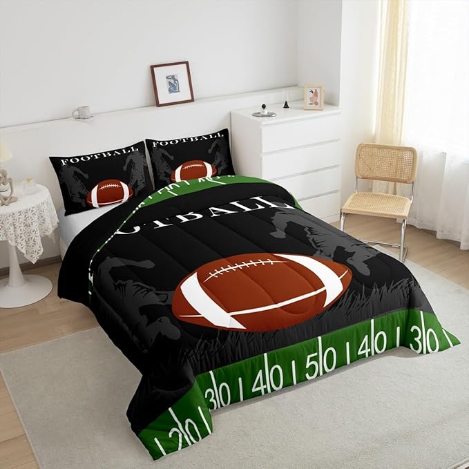 Football Bedding Set Rugby Sports Comforter Soccer Ball Game Comforter Set for Kids Adults American Football Player Duvet Set Ultra Soft Room Decor Full Size Quilt Set