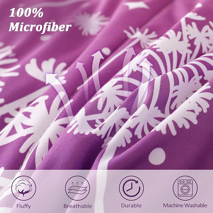 Menghomeus Girls Comforter Set Full Size 7 Pieces Bed in A Bag Ombre Pink Purple Rainbow Bedding Set Dandelion Butterfly Print Kids Bedding Collections