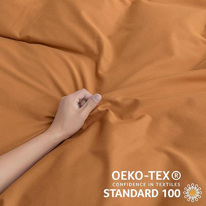 JELLYMONI Cotton Duvet Cover Full Size - Burnt Orange Comforter Cover with Button 100% Washed Cotton 3PCS Breathable Soft Solid Bedding Set Duvet Cover 80×90in & 2 Pillowcases (NO Comforter)