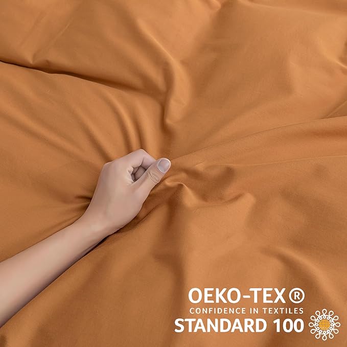 JELLYMONI Cotton Duvet Cover Twin Size - Burnt Orange Comforter Cover with Button 100% Washed Cotton 2PCS Breathable Soft Solid Bedding Set Duvet Cover 68×90in & 1 Pillowcase (NO Comforter)