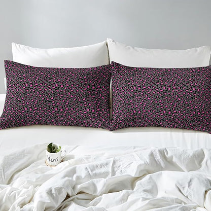 Leopard Print Bedding Set Twin Size,Wild African Cheetah Animal Duvet Cover for Kids Boys Bed Comforter Cover Set,Pink and Grey Fur Bedding Quilt Cover Set Decorative 2 Pieces