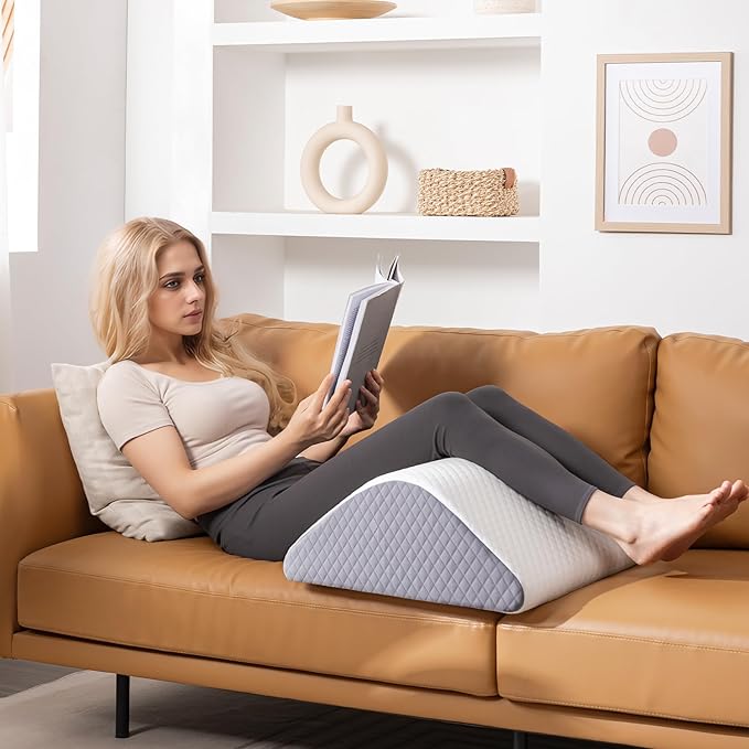 Knee Wedge Pillow 8'' for Post-Surgery Recovery-Leg Elevation Support for Sleep Position, Alleviating Lower Back & Hip Pain Enhancing Circulation in Ankles Legs Triangle Pillow with Removable Cover