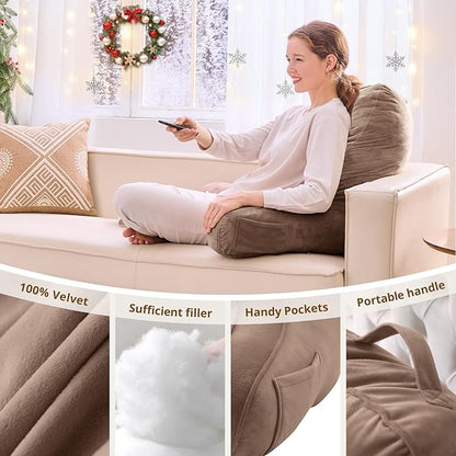 Sasttie Reading Pillow, Pillows for Reading or Relaxing – Ergonomic Support for Head, Neck, Back, and Lumbar, 23-Inch, Khaki