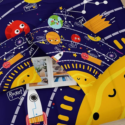Cartoon Outer Space Theme Comforter Set Full for Kids，Boys Full Size Bedding Set Galaxy，Galaxy Quilt Full Size，with 1 Comforter with 2 Pillow Case