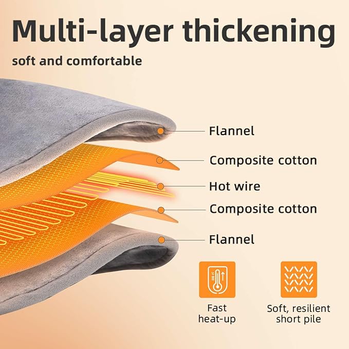 RAINOVA Heated Blanket Electric Throw, Electric Blanket-84''x90'', Soft Flannel Heating Blanket, 10-Level Heating, 10-Hour Auto-Off, Gifts for Parents and Elders, Gray, ETL & FCC Certified