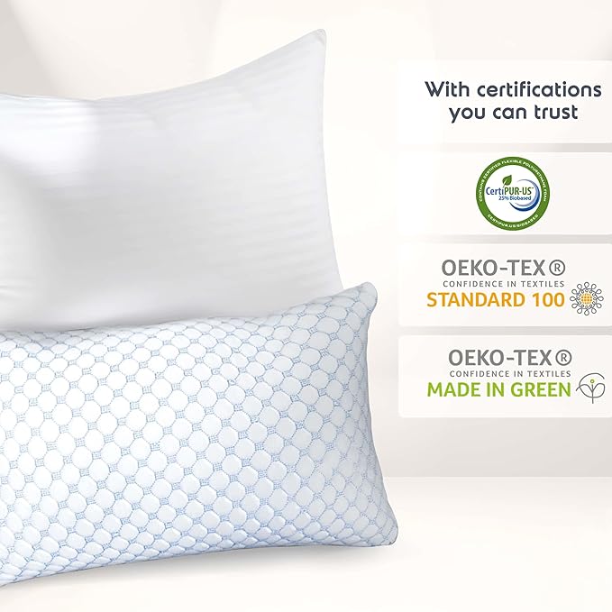 Nestl Cooling Memory Foam Pillow with Down alternative Pillows Combo Set – King Size Set of 2, 1 Soft and 1 Firm, Adjustable for Side, Back or Stomach Sleepers, Breathable Washable Cool Cover, 20”x36”