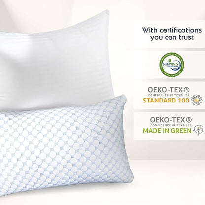 Nestl Cooling Memory Foam Pillow with Down alternative Pillows Combo Set – King Size Set of 2, 1 Soft and 1 Firm, Adjustable for Side, Back or Stomach Sleepers, Breathable Washable Cool Cover, 20”x36”
