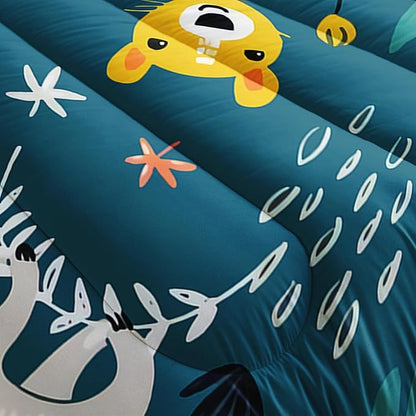 Kids Zoo Animal Twin Bedding Sets, Cartoon Wild Animals Comforter Set Safari Animals Print Comforter for Boys Girls Children Teens Bedroom Decor with 1 Comforter and 2 Pillowcases
