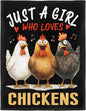 Chicken Lover Blanket, Just A Girl Who Loves Chickens Blanket, Soft Warm Cozy Fleece Throw, Gifts for Girls Women Kids, 60"x80", Black