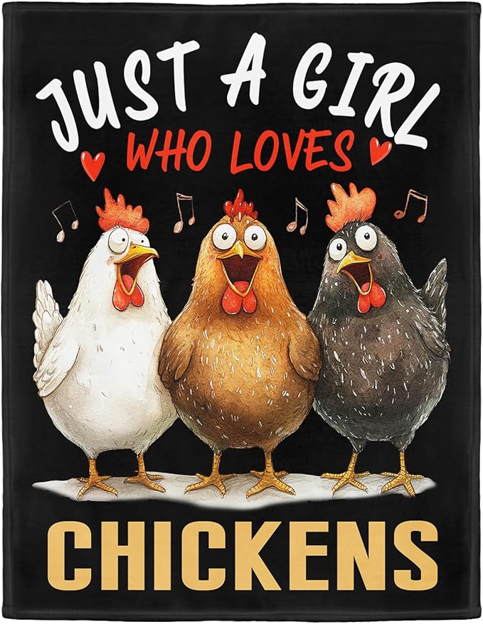 Chicken Lover Blanket, Just A Girl Who Loves Chickens Blanket, Soft Warm Cozy Fleece Throw, Gifts for Girls Women Kids, 50"x60", Black