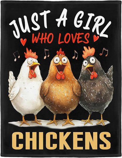 Chicken Lover Blanket, Just A Girl Who Loves Chickens Blanket, Soft Warm Cozy Fleece Throw, Gifts for Girls Women Kids, 50"x60", Black