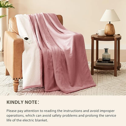 Homemate Electric Heated Blanket King Size - 100"x90" Heating Blanket King Size Dual Control 1/2/4/6/8 Hours Auto-Off 10 Heat Level Over-Heat Protection Flannel Sherpa ETL Certification