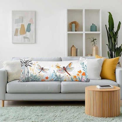 Dragonfly Decorative Body Pillow Covers 20x54inch, Retro Dragonflies Wildflowers Super Soft Body Pillow Case Cushion Cover Body Pillowcases for Bed/Sofa/Couch/Patio/Balcony