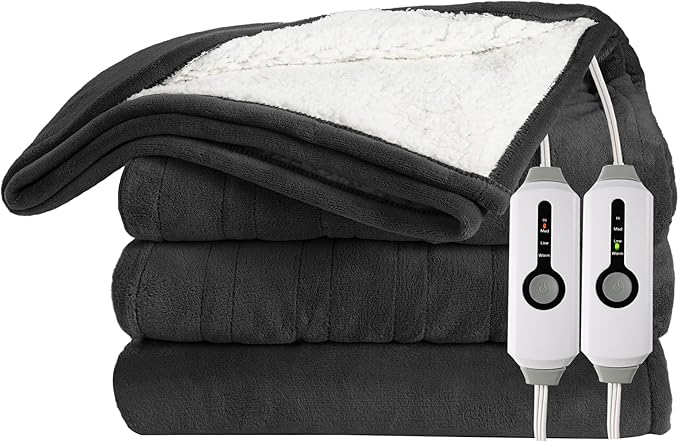 Electric Heated Blanket 90"x100" King Size Microplush Cover Blanket, 4 Heat Settings & 10 Hours Auto Off, Cozy & Warm for All Night, Machine Washable, Iron Grey