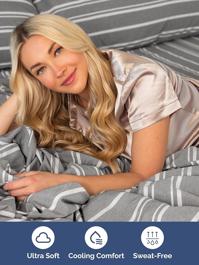 Extra Deep Cal King Sheet Set - 6 Piece Breathable & Cooling Sheets - Hotel Luxury Bed Sheets Set - Easy Fit - Soft, Wrinkle Free & Comfy Sheets Set - Grey Striped Sheet Set with Extra Deep Pockets