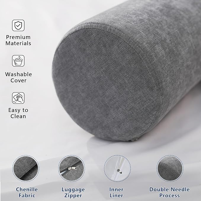 Body Pillow for Adults, Long Full Body Pillow for Side Sleepers and Pregnancy Support, High Resilience Cylindrical Bolster Pillow with Removable Washable Cover (60"x7.9", Dark Grey)