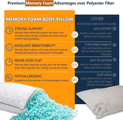 Body Pillow, Memory Foam Body Pillows for Adults Sleeping, Long Pillow for Bed, Big Large Firm Full Body Pillow for Side Sleeper, 20x54 Inch, White