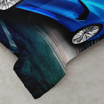 AILONEN Blue Racing Car Comforter Set,Extreme Sports Car Bedding Set for Boys,Teens Twin Size, Automobile Cool Duvet Set,3-Piece,1 Quilt and 2 Pillowcases