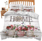 Rose Flower Theme 3 Pieces Duvet Cover Comforter Set with 2 Pillowcase Full Size Pink Peony Floral Bed Sheet Quilt Bedroom Bedding for Lover Kids